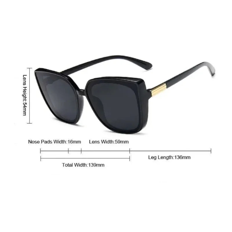 2024 New Cat Eye Women Sunglasses Vintage Designer Fashion Black Sun Glasses Big Frame Cool Sexy Female UV400